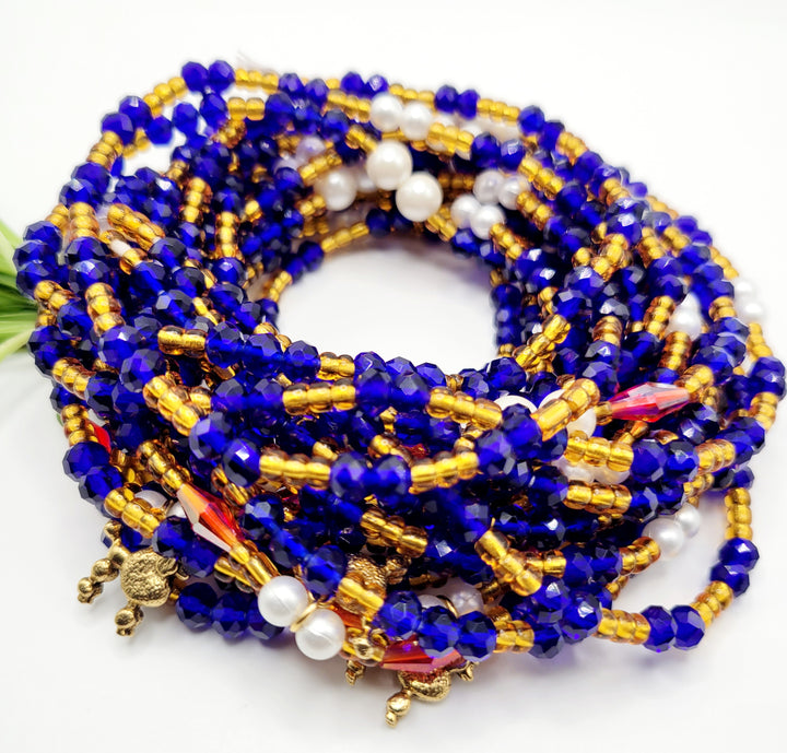 Luxury Waist Beads Africa | Sorority-Blue and Gold | Ayebea's Sankofa