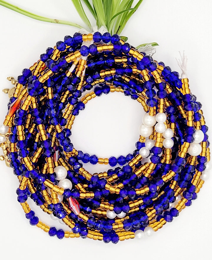 Luxury Waist Beads Africa | Sorority-Blue and Gold | Ayebea's Sankofa