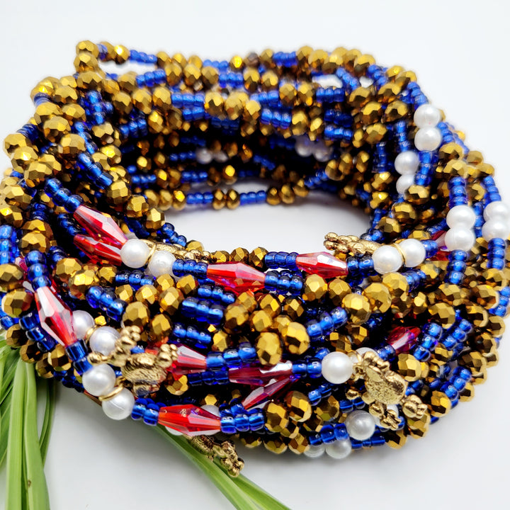 Luxury Waist Beads Africa | Sorority-Blue and Gold | Ayebea's Sankofa