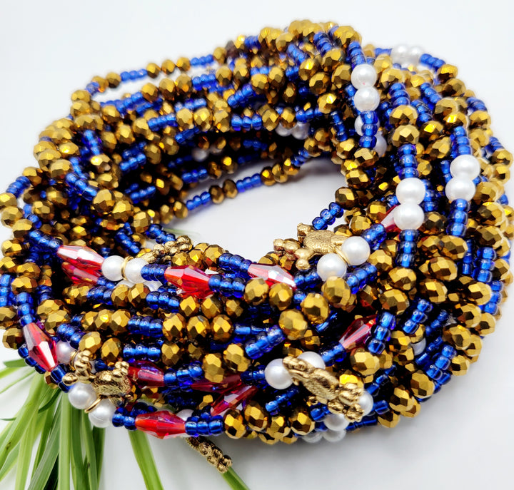 Luxury Waist Beads Africa | Sorority-Blue and Gold | Ayebea's Sankofa