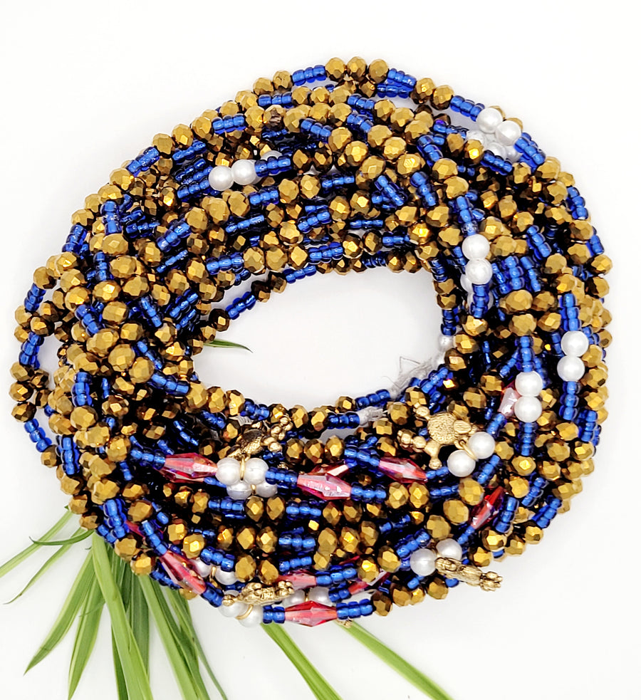 Luxury Waist Beads Africa | Sorority-Blue and Gold | Ayebea's Sankofa