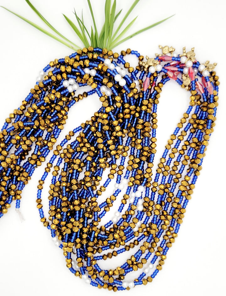 Luxury Waist Beads Africa | Sorority-Blue and Gold | Ayebea's Sankofa