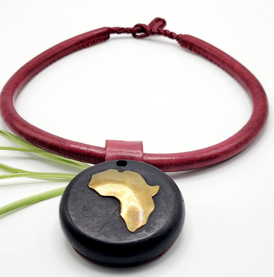 Leather African Medallion |Africa Statement Necklace| Ayebea's Sankofa