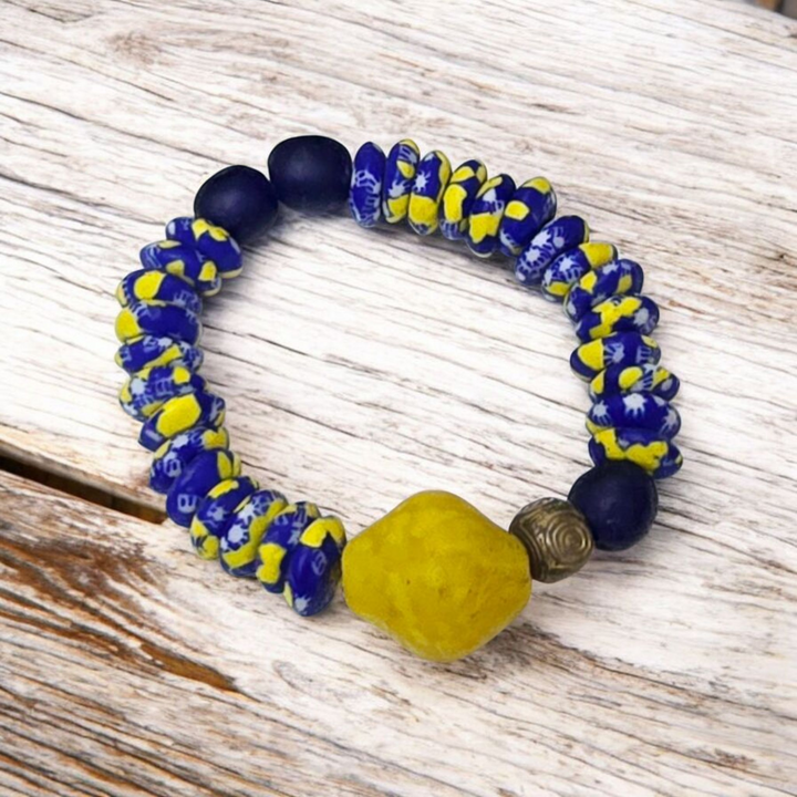 "Dzɔlɔ"- One of a Kind Bracelet-Blue and Gold