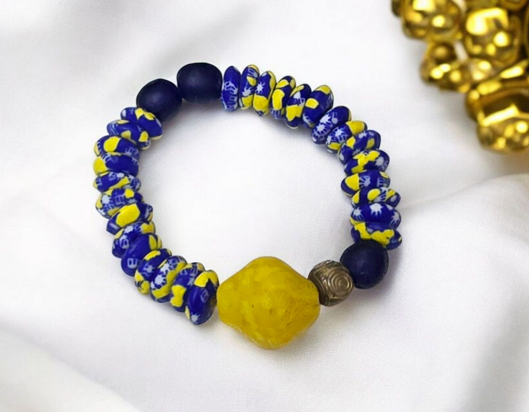 "Dzɔlɔ"- One of a Kind Bracelet-Blue and Gold