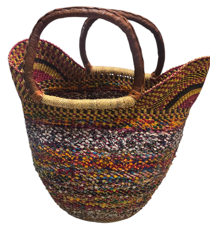 Bolga Basket with Ankara Accent – Handwoven & Upcycled-ORG