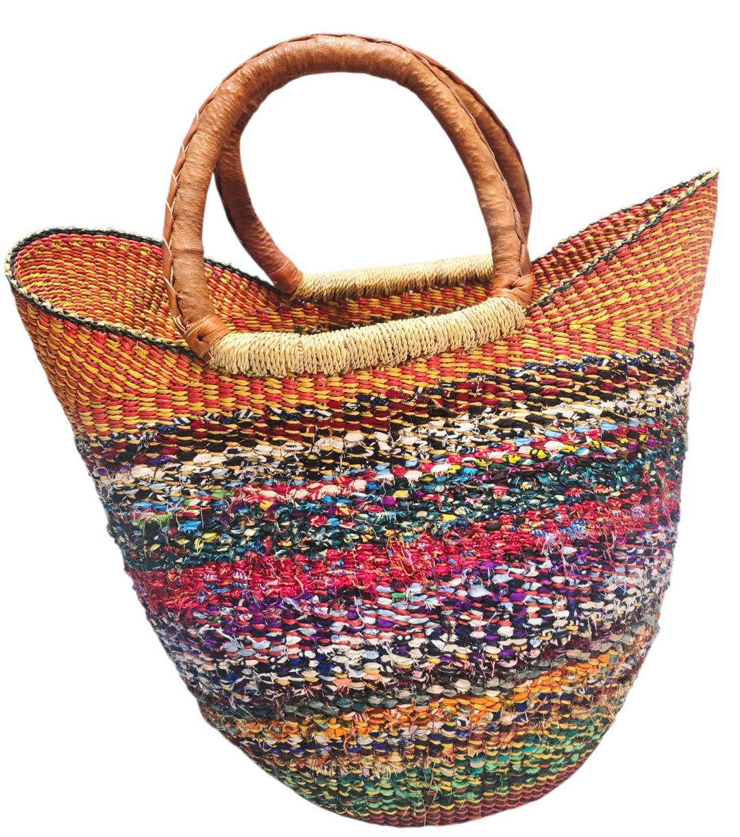 Bolga Basket with Ankara Accent – Handwoven & Upcycled