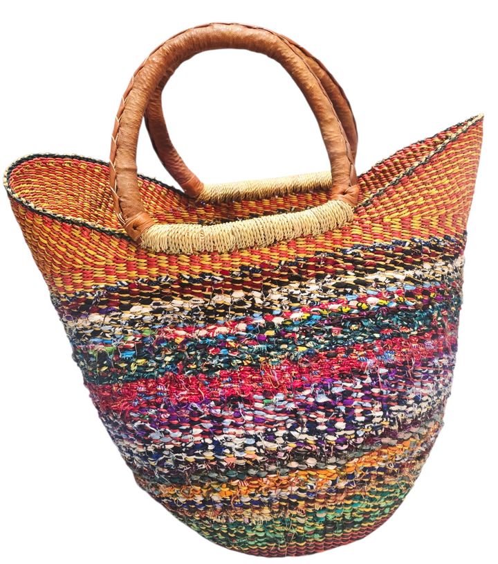 Bolga Basket with Ankara Accent – Handwoven & Upcycled