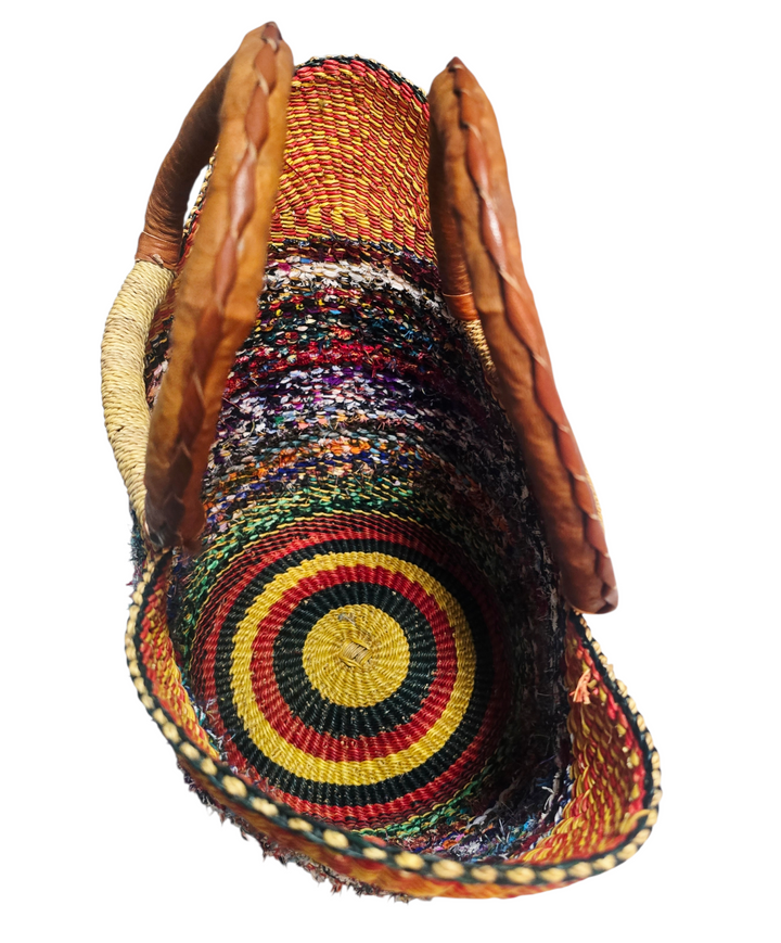 Bolga Basket with Ankara Accent – Handwoven & Upcycled