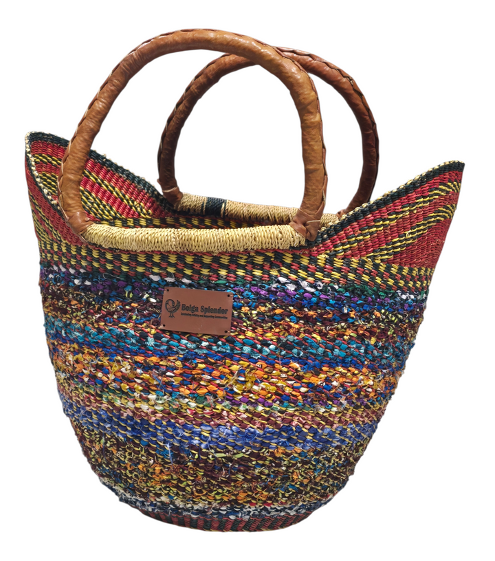 Bolga Basket with Ankara Accent – Handwoven & Upcycled-ORG