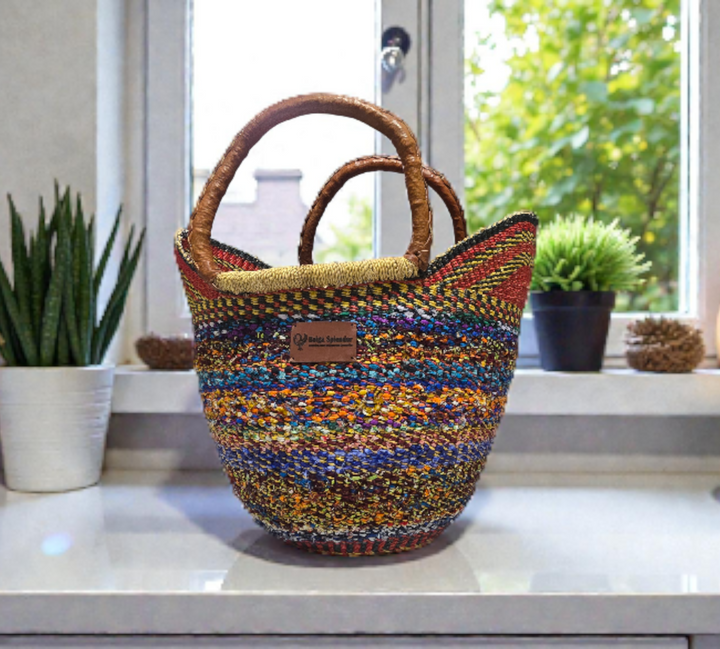 Bolga Basket with Ankara Accent – Handwoven & Upcycled-ORG