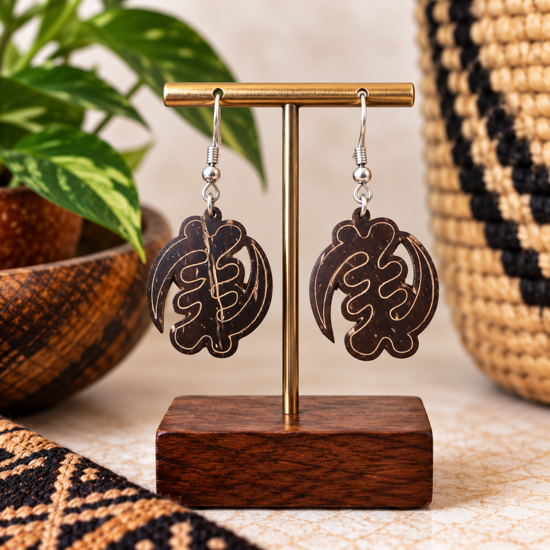 Adom Shell Drop- Gye Nyame Coconut Shell Earrings