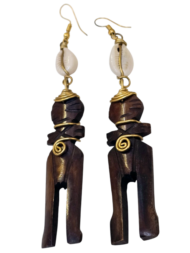 Akuaba Wood and Cowrie Earring