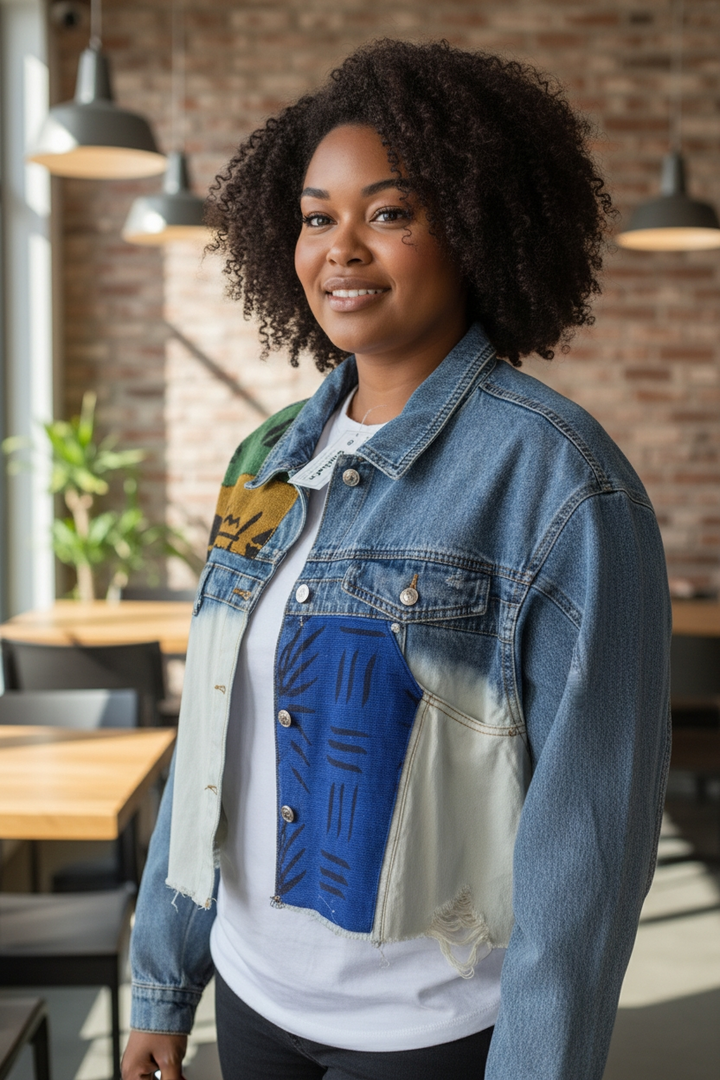 Denkyem-Denim Fusion Upcycled Jacket