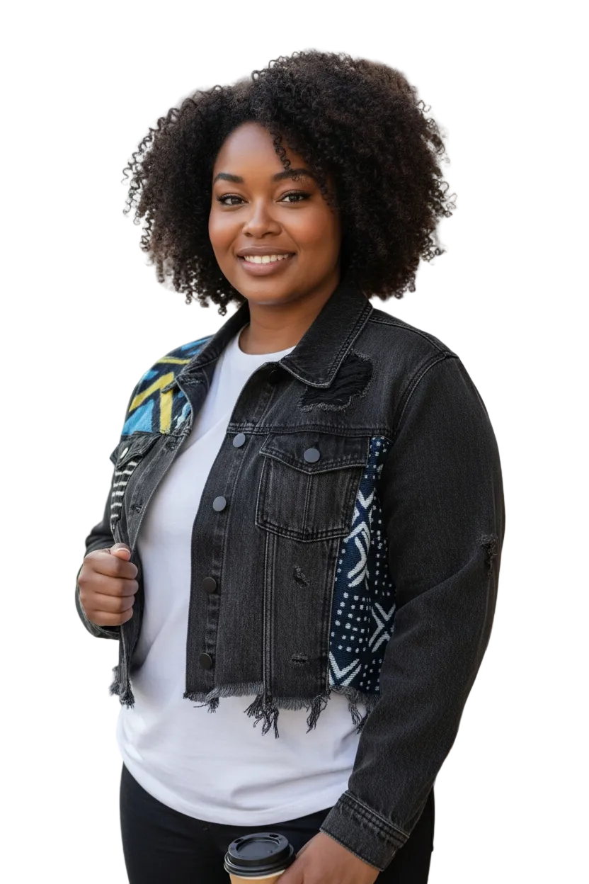 Denim Fusion Upcycled Jacket-Gye Nyame