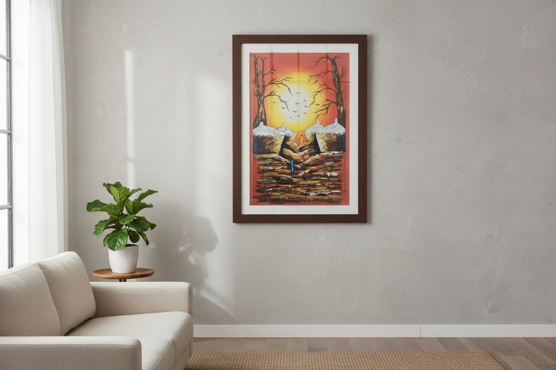 Sunset Village|Handcrafted Ghanaian Village Landscape Painting