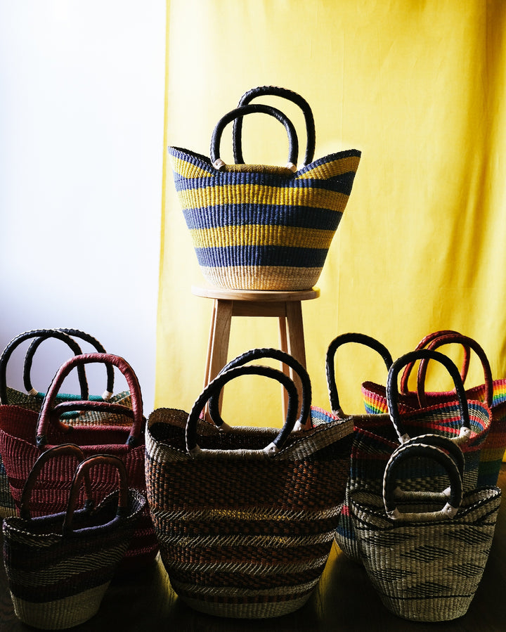 Bolga Shopper-Blue and Gold