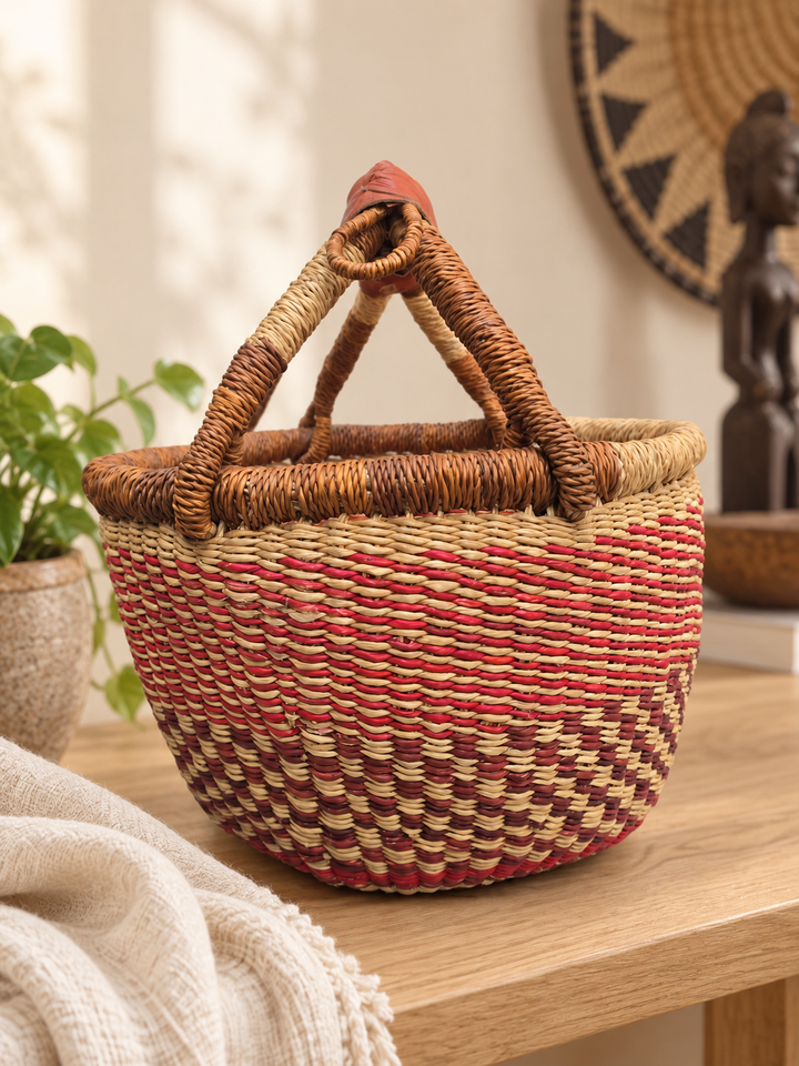 Small Bolga Storage Basket — Handmade by the Women of Ayebase