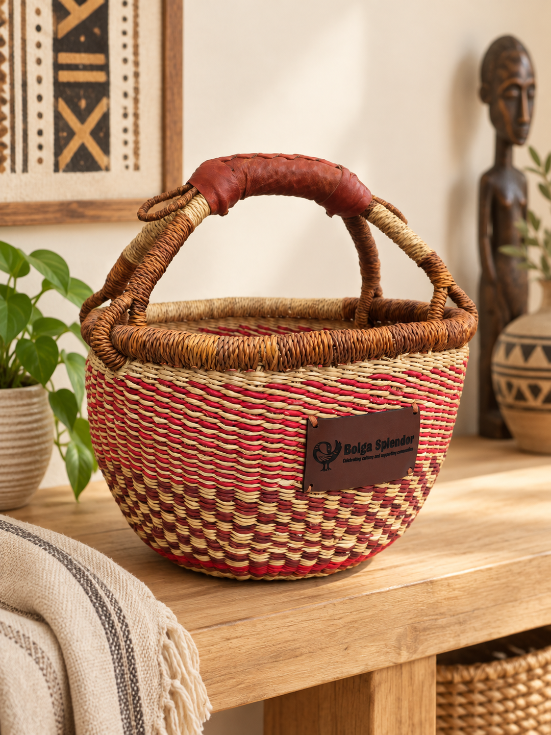 Small Bolga Storage Basket — Handmade by the Women of Ayebase