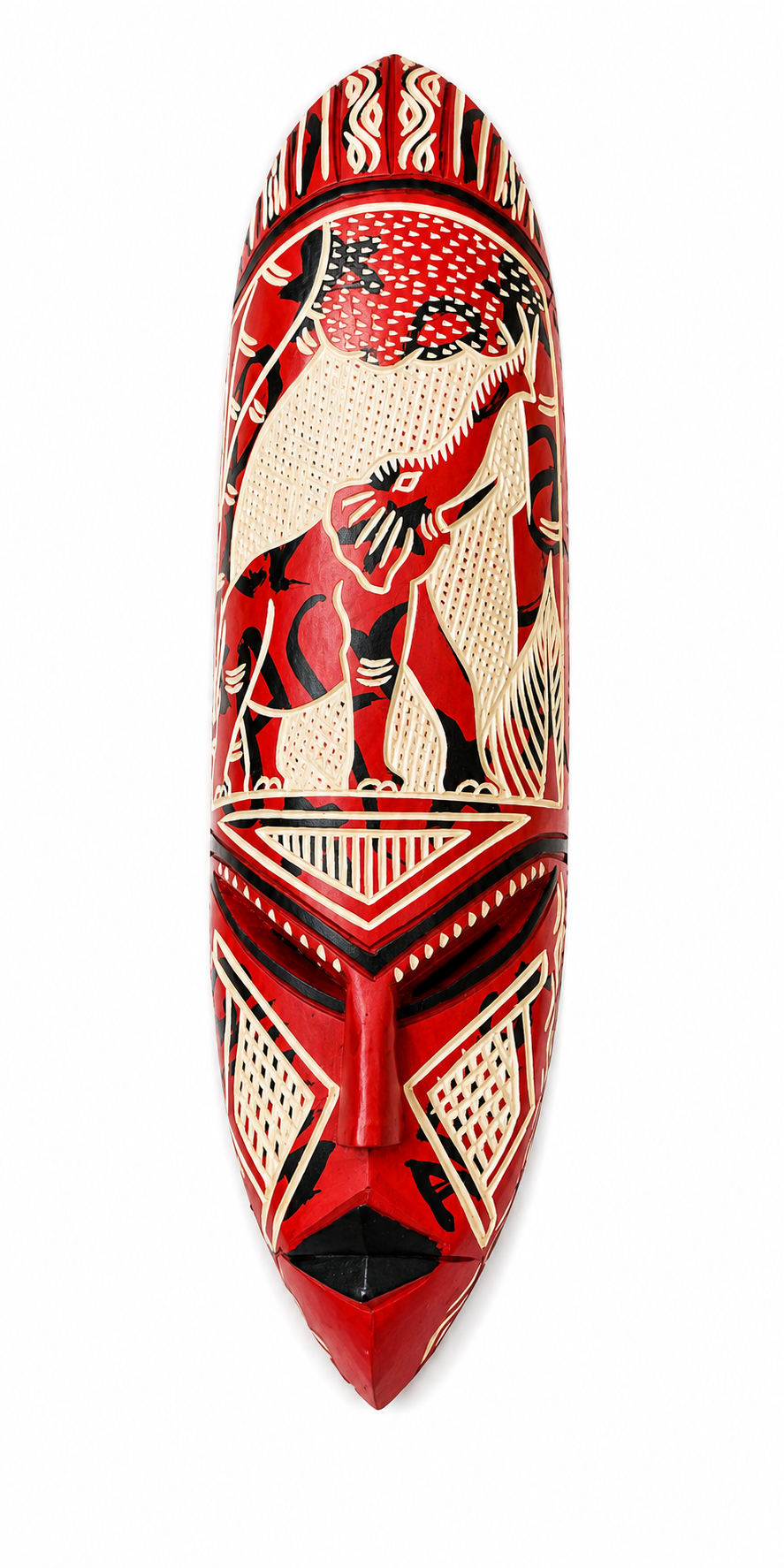 Hand Carved African Mask- Red and Black