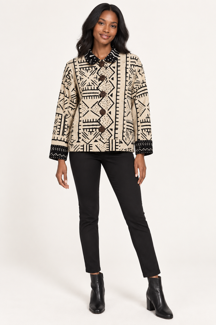 Lareba Cream & Black Bogolan Jacket